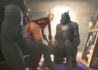 Brutal demons are fucking her wide-opened cunt